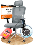 CLOUVOU BrightSeat Bürostuhl Ergonomisch Schwarz bis 150 kg mit Kopfstütze, Lendenstütze, 2D Armlehnen, Drehstuhl