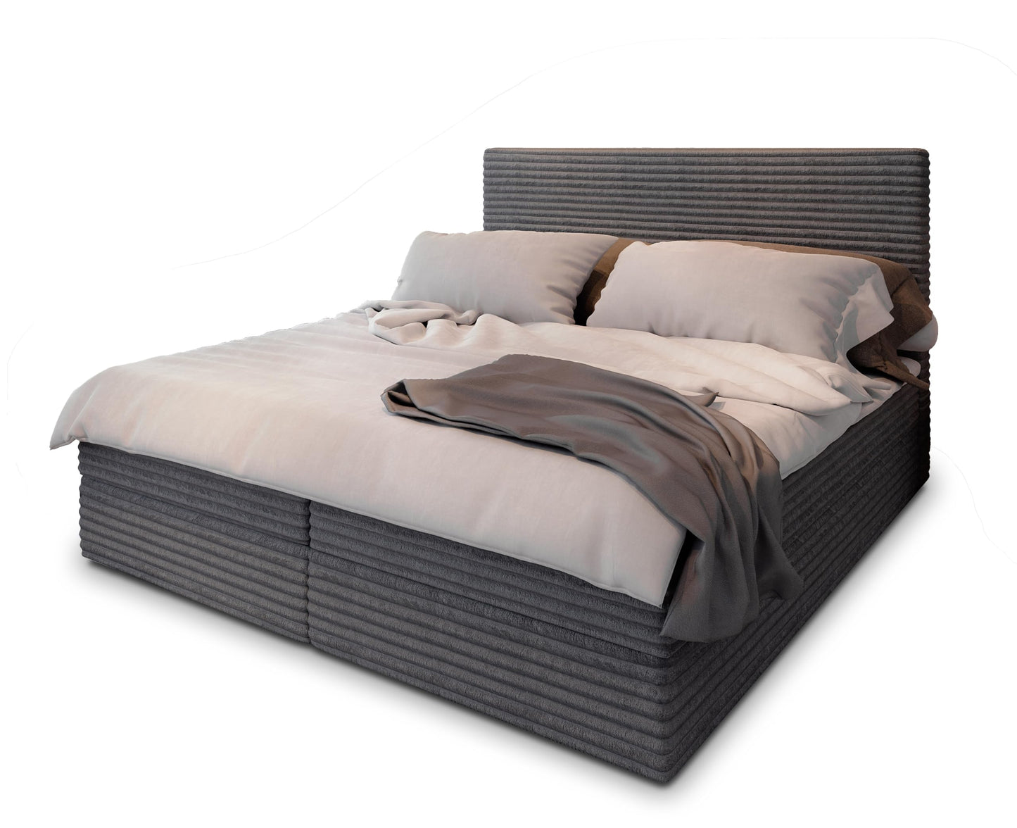 Masseno Boxspringbett PISA Polsterbett Creme mit Matratze & Topper, Bettkasten, gepolstertes Kopfteil TILIA 03