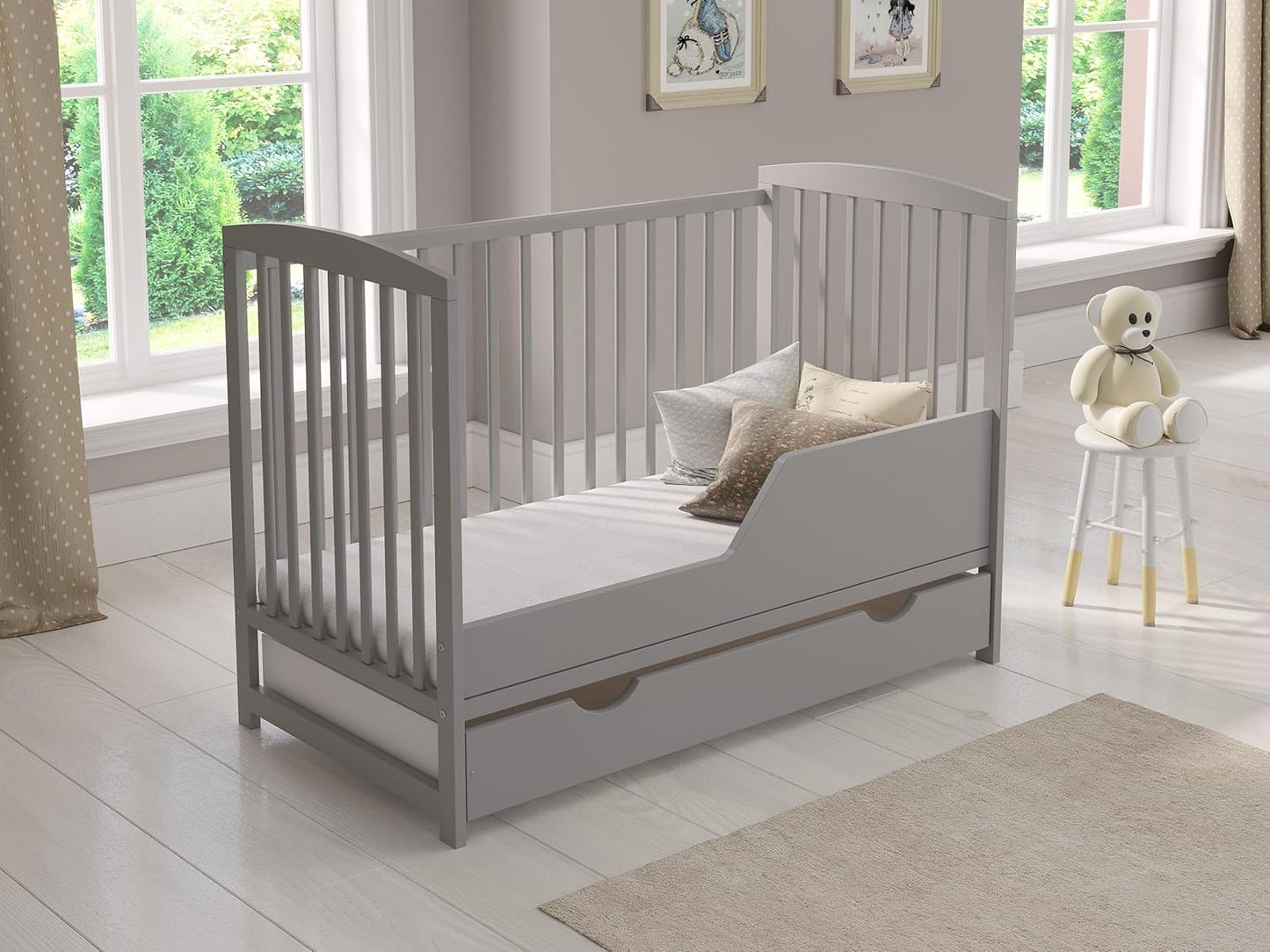 Love For Sleep Babybett 120x60 mit Matratze & Schublade, Höhenverstellbares Kinderbett aus Kiefernholz
