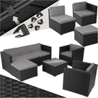 tectake Poly Rattan Lounge Gartenmöbel Set mit Sofa, Sesseln & Tisch – Wetterfeste Outdoor Sitzgruppe