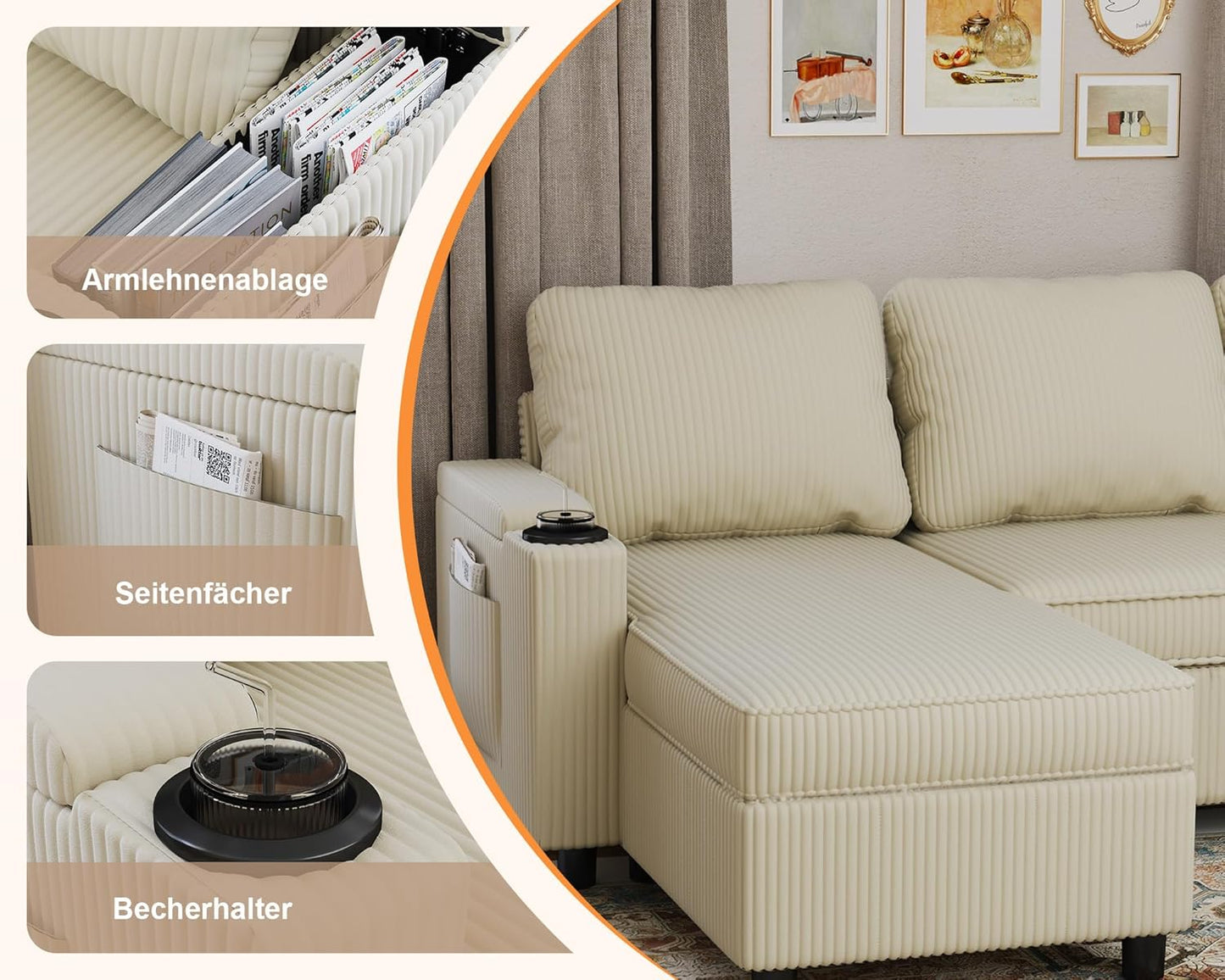 Devoko Ecksofa mit Schlaffunktion L-Form Schlafsofa mit Bettkasten Velours 3-Sitzer