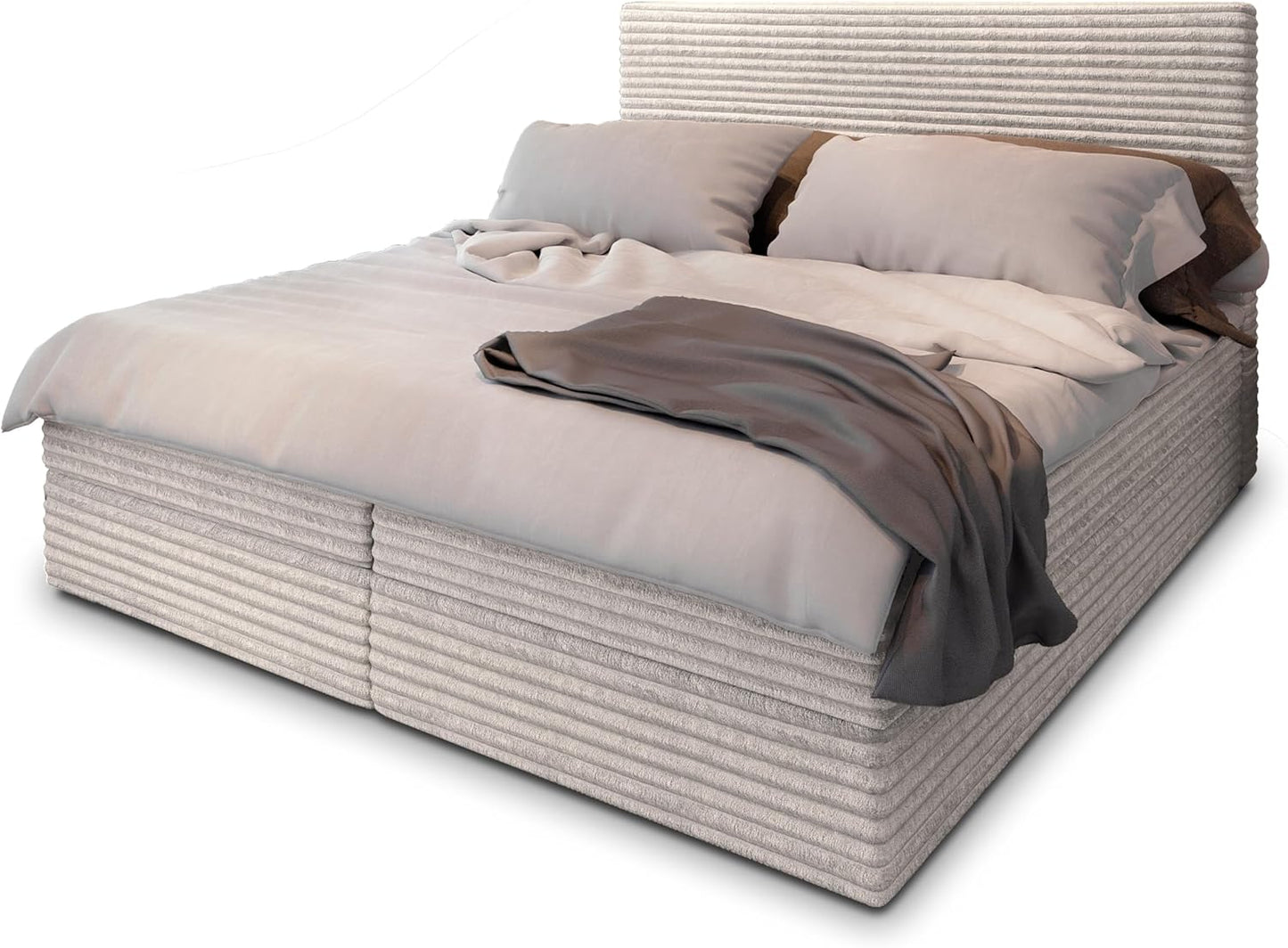 Masseno Boxspringbett PISA Polsterbett Creme mit Matratze & Topper, Bettkasten, gepolstertes Kopfteil TILIA 03