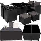 tectake Rattan Lounge Set mit Aluminiumgestell, 4 Stühle, 4 Hocker & Glastisch Wetterfeste Gartenmöbel