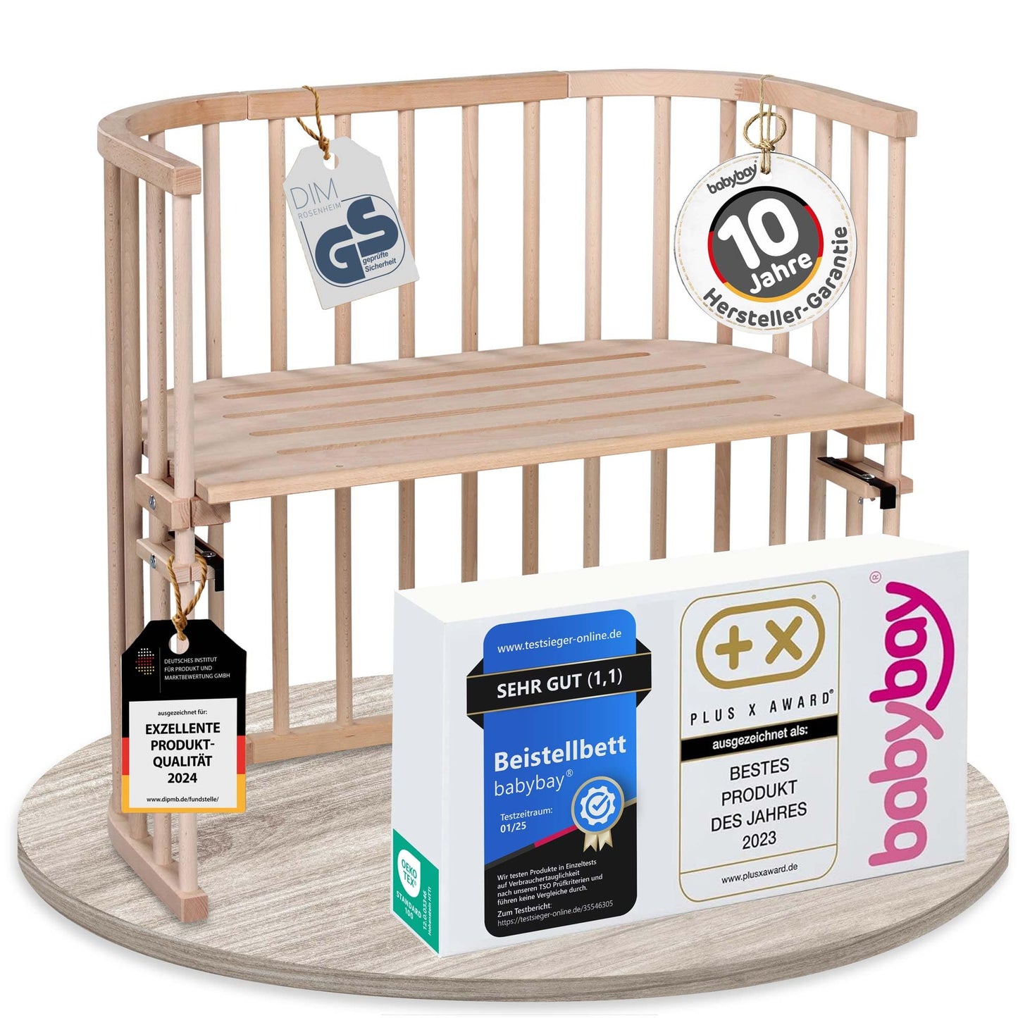 babybay Original Beistellbett aus massivem Buchenholz mit Matratze – Höhenverstellbares mitwachsendes Babybett