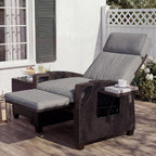 Grand patio Relaxliege Rattan Sonnenliege mit Verstellbarer Rückenlehne & Sitzkissen, Outdoor Liegesessel Braun/Dunkelgrau