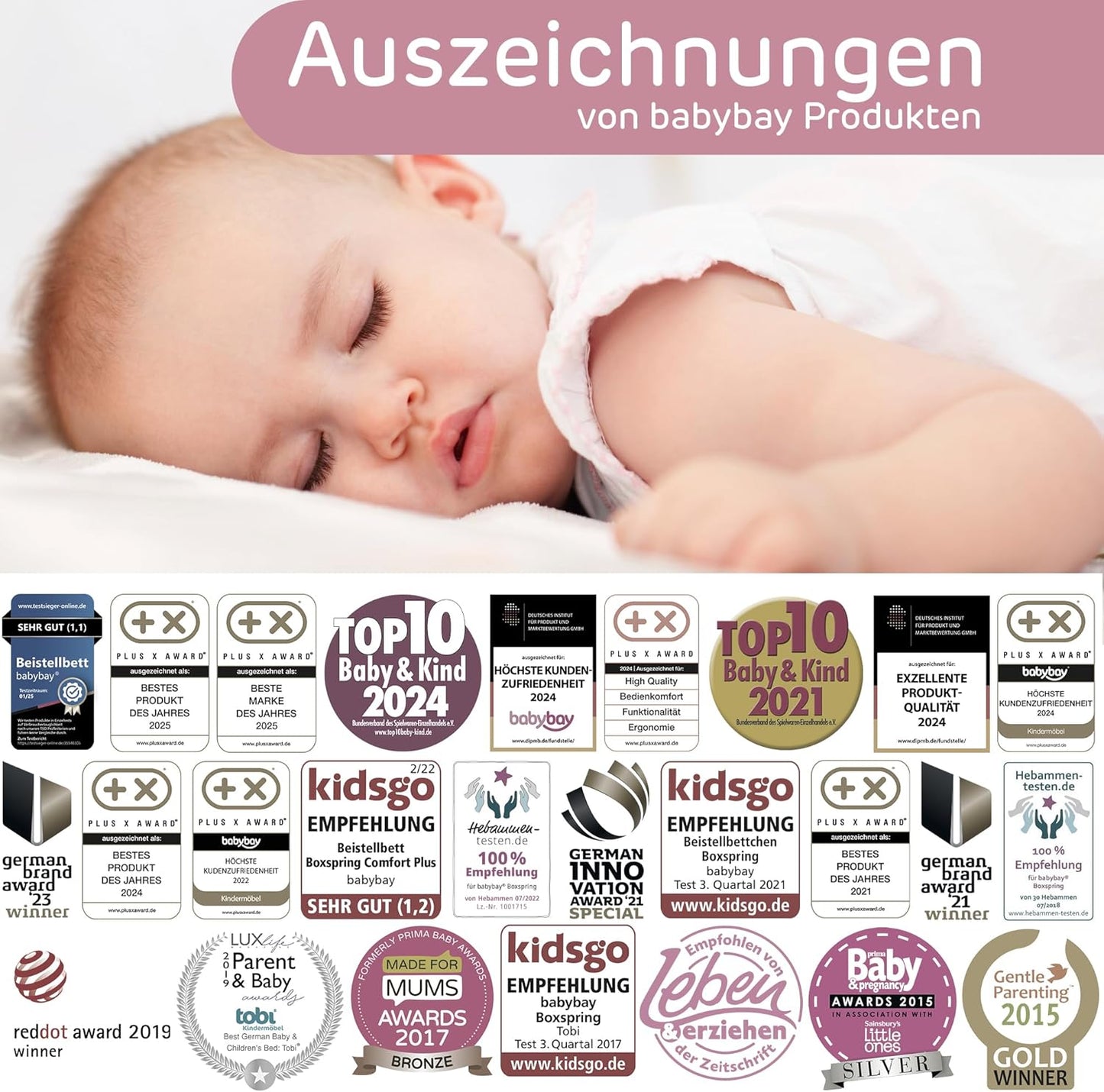 babybay Original Beistellbett aus massivem Buchenholz mit Matratze – Höhenverstellbares mitwachsendes Babybett