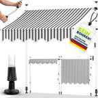 tillvex Klemmmarkise 350cm breit mit Handkurbel | Balkonmarkise ohne Bohren