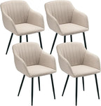 Esszimmerstühle Beige 4er Set mit Armlehnen, Modern Polsterstühle Leinen, Küchenstühle mit Metallgestell für Esszimmer, Wohnzimmer, Küche