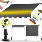 tillvex Klemmmarkise 350cm breit mit Handkurbel | Balkonmarkise ohne Bohren