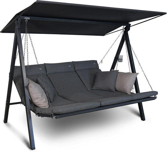 ANGERER Hollywoodschaukel Lounge Smart 3-Sitzer mit Bettfunktion & Sonnendach Gartenliege Schaukel Made in Germany