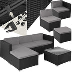 tectake Poly Rattan Lounge Gartenmöbel Set mit Sofa, Sesseln & Tisch – Wetterfeste Outdoor Sitzgruppe