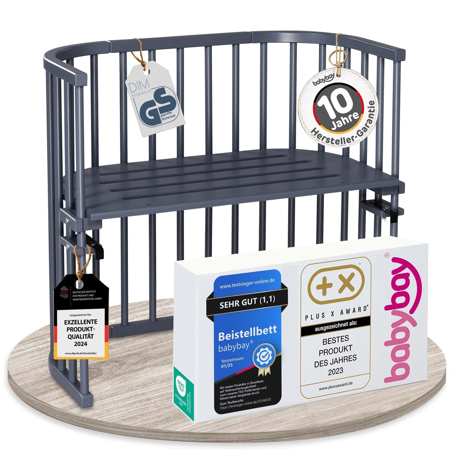 babybay Original Beistellbett aus massivem Buchenholz mit Matratze – Höhenverstellbares mitwachsendes Babybett