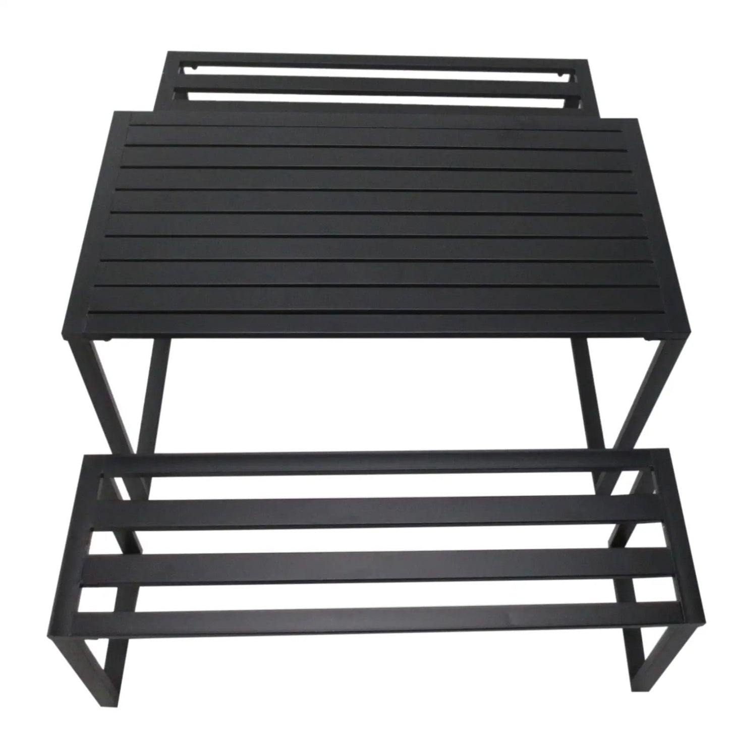 Modernes Gartenset aus Metall – Tisch und 2 Bänke – Schwarz – 4 Personen