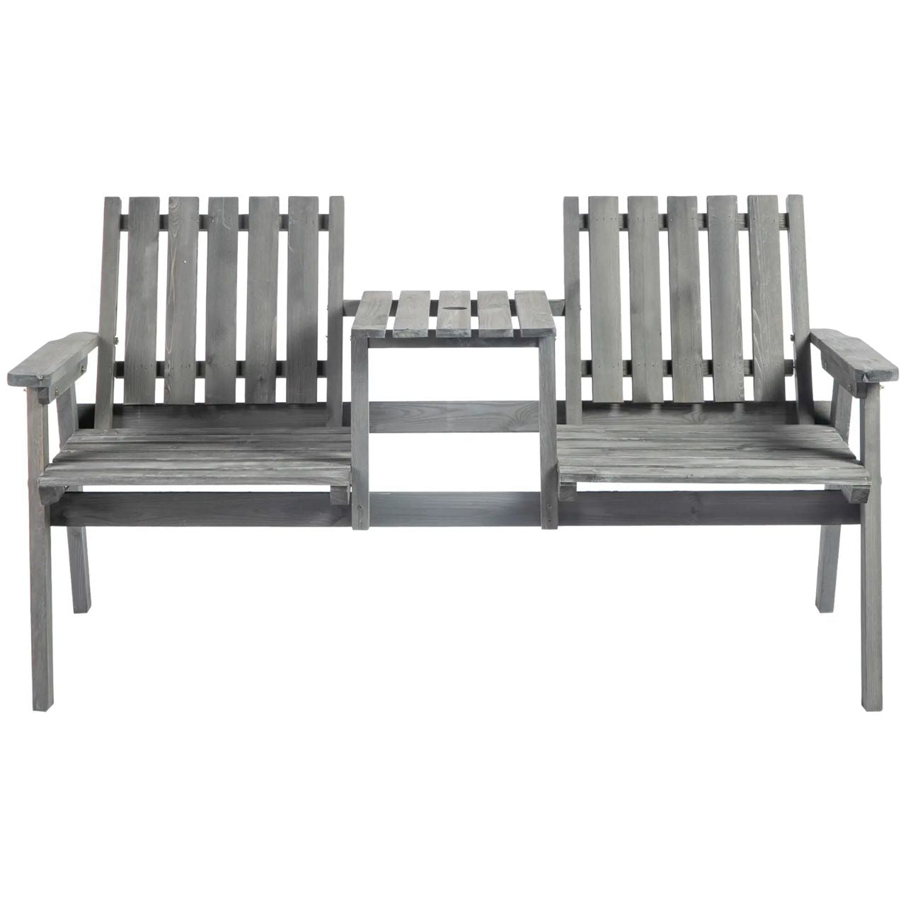 Gartenbank aus Massivholz mit integriertem Tisch – 2-Sitzer – 152 cm – Grau