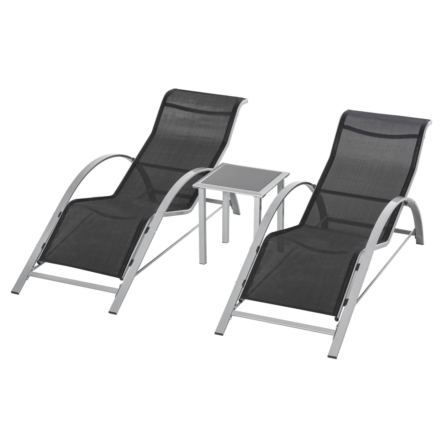 Elegantes 3-teiliges Lounge-Set – 2 ergonomische S-förmige Sonnenliegen mit Beistelltisch
