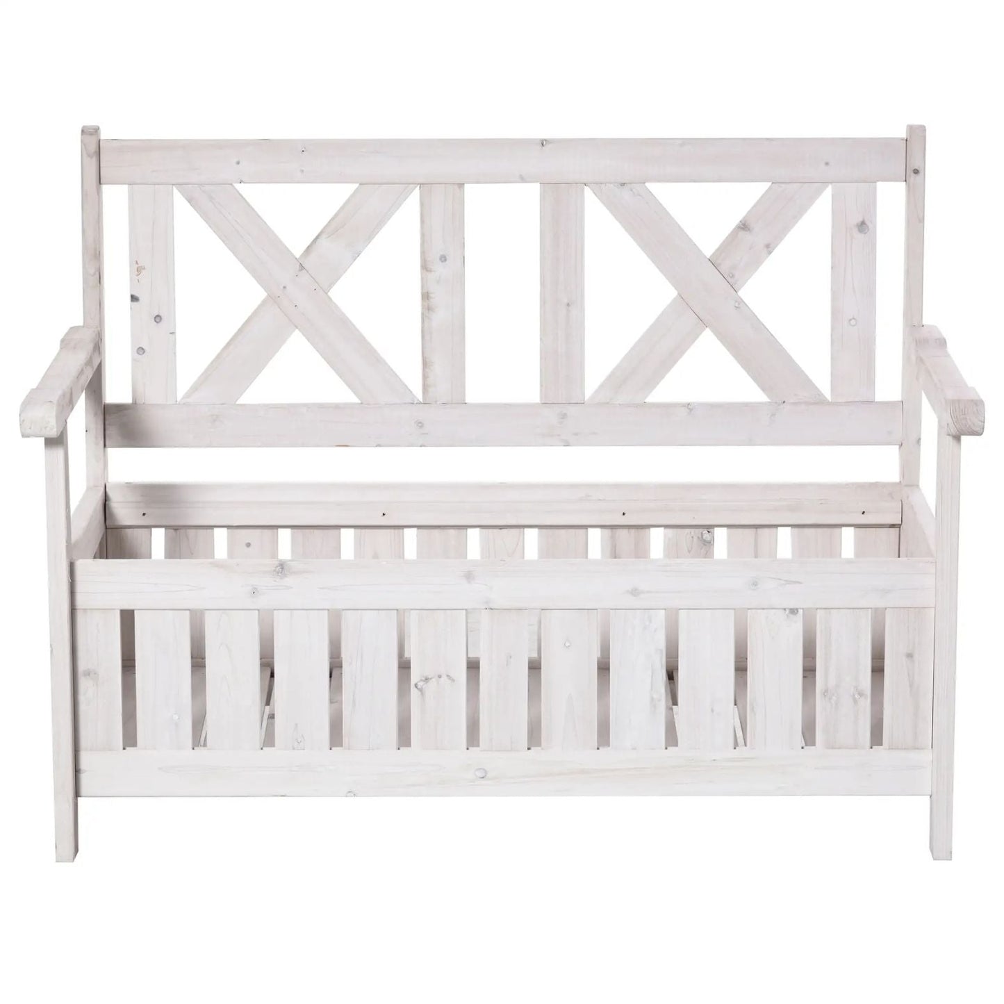 2-Sitzer Gartenbank mit Stauraum – Massives Tannenholz – Weiß – 115 x 61 x 85 cm