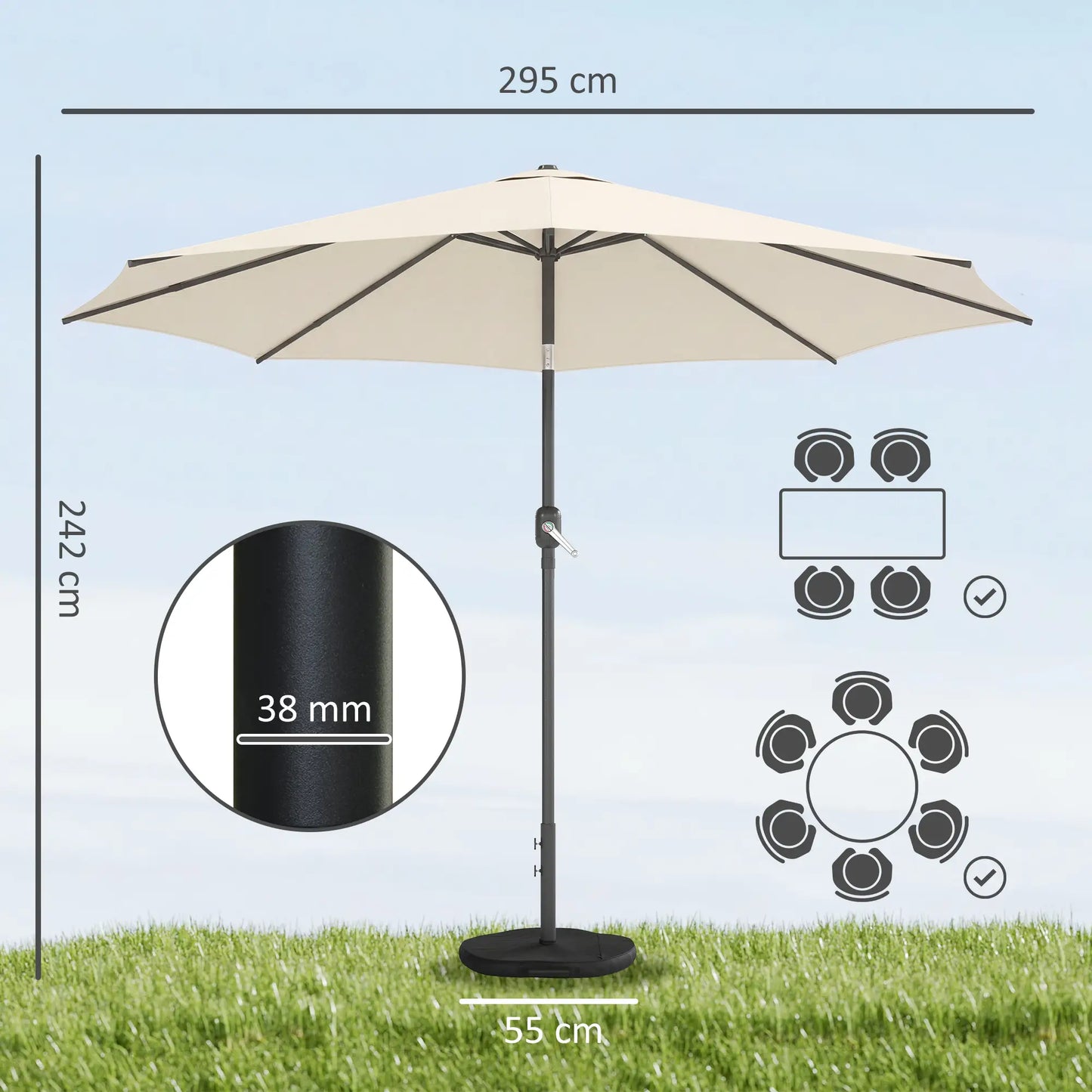 Stilvoller Sonnenschirm mit Kurbelmechanismus, Verstellbarer Neigung & Schirmständer – Ø300 cm
