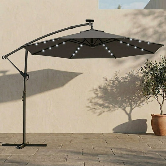 Ampelschirm 3×3 m mit Integrierter LED-Beleuchtung – 360° Verstellbar für Terrasse & Garten