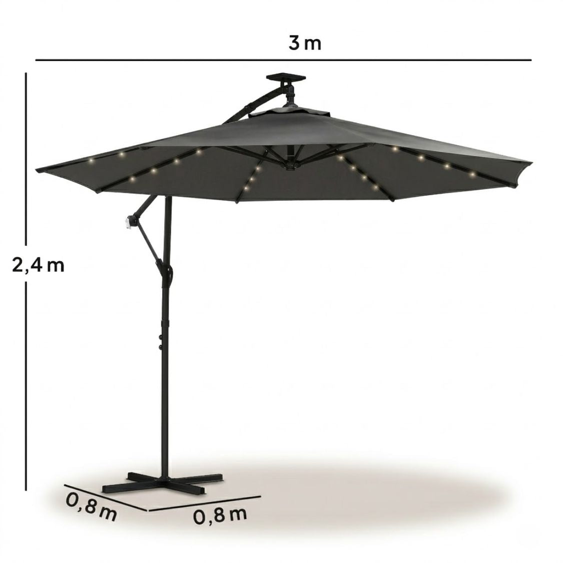 Ampelschirm 3×3 m mit Integrierter LED-Beleuchtung – 360° Verstellbar für Terrasse & Garten