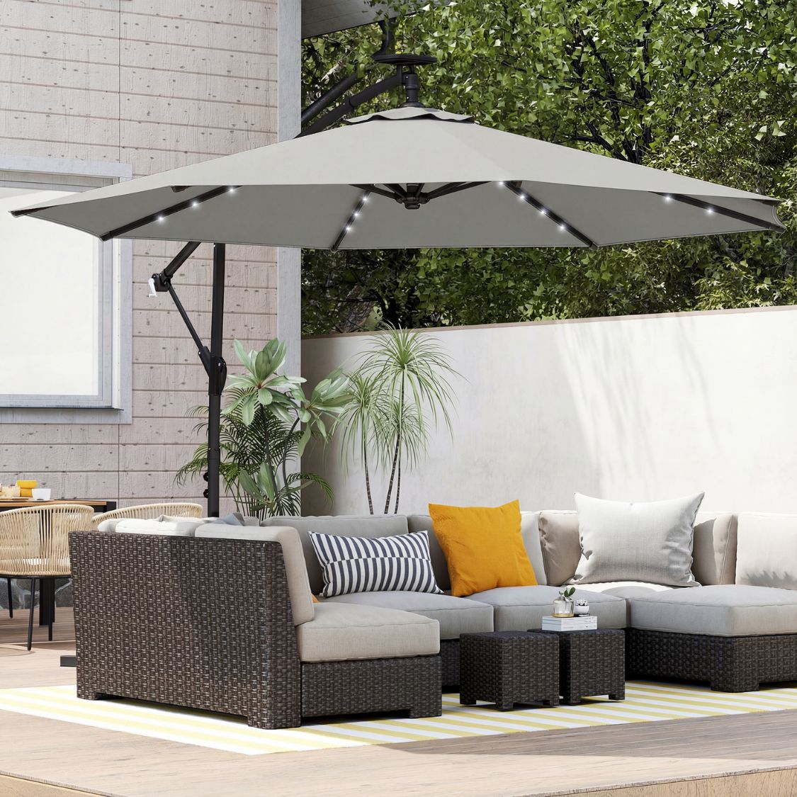 Ampelschirm 3×3 m mit Integrierter LED-Beleuchtung – 360° Verstellbar für Terrasse & Garten