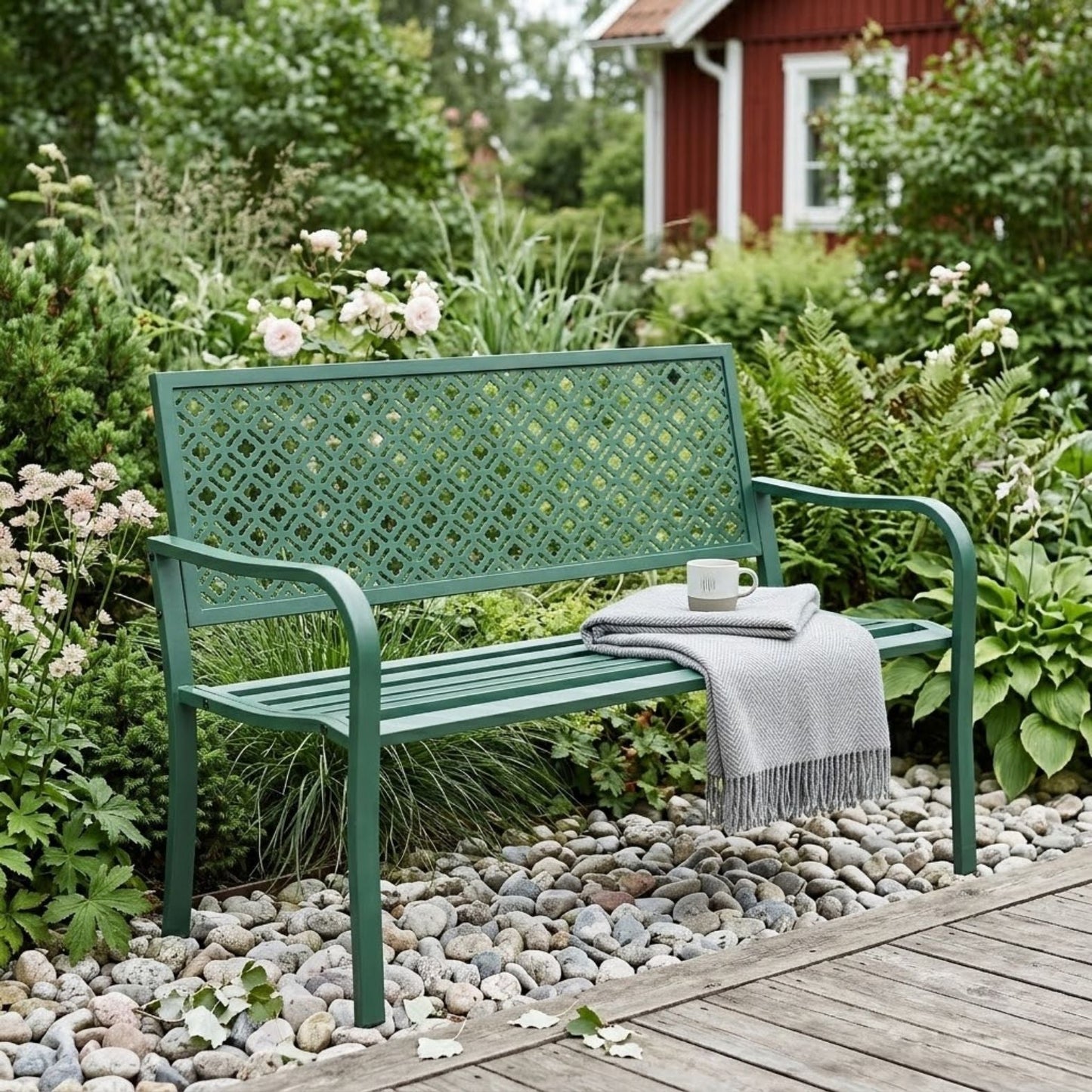 Stilvolle 2-Sitzer Gartenbank aus Metall – Wetterfestes Design – 127 cm – Dunkelgrün
