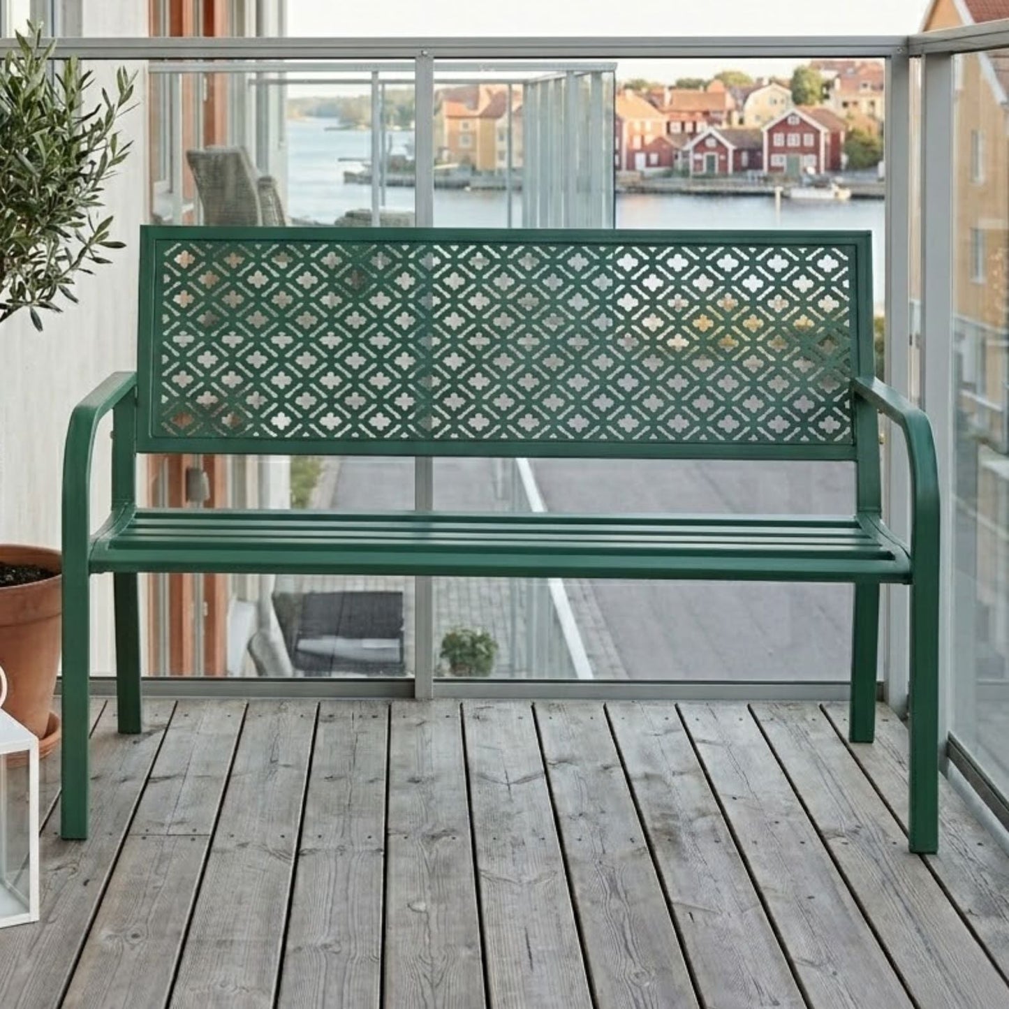 Stilvolle 2-Sitzer Gartenbank aus Metall – Wetterfestes Design – 127 cm – Dunkelgrün