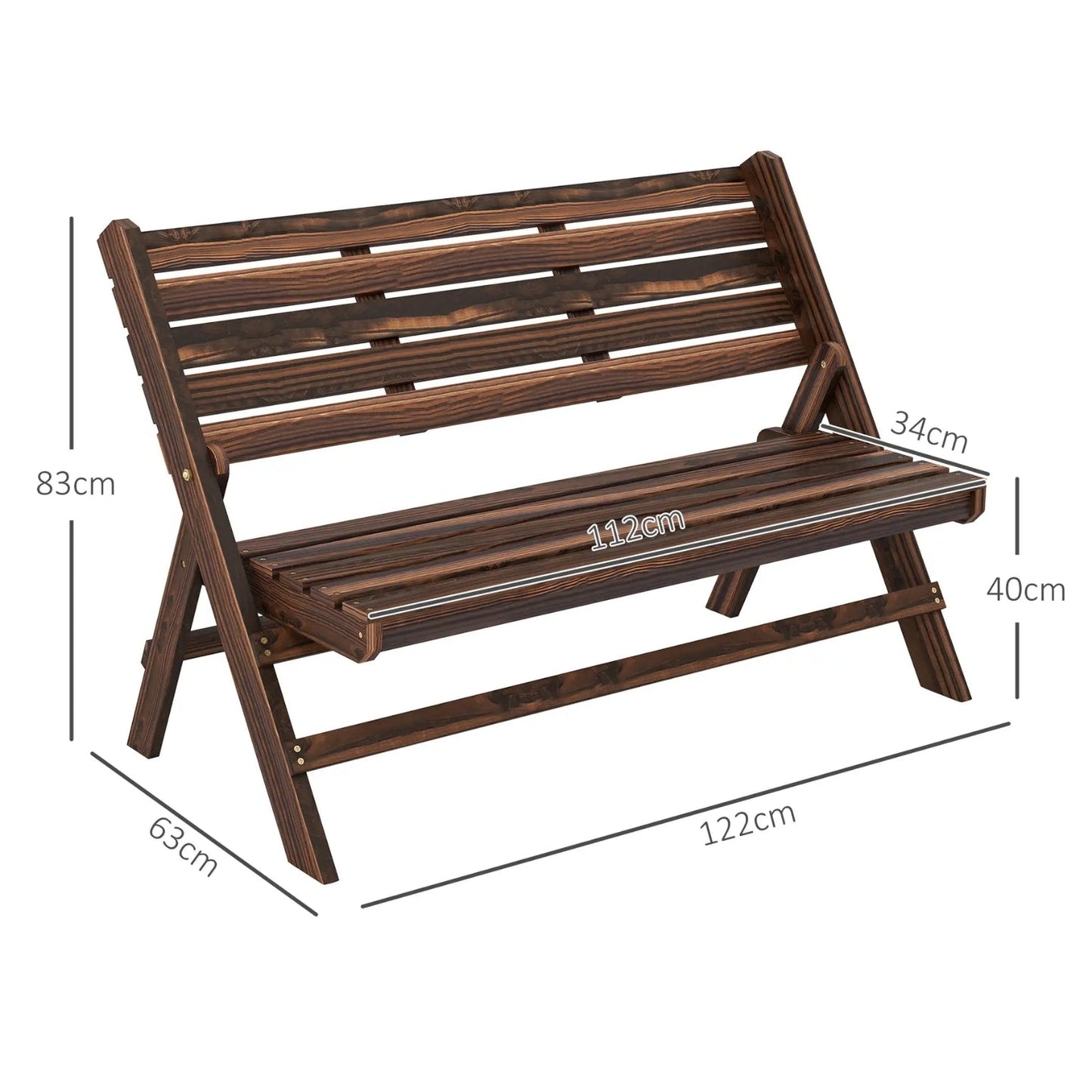 Klappbare Gartenbank für 2 Personen – Massivholz – Rustikales Design – 122 cm