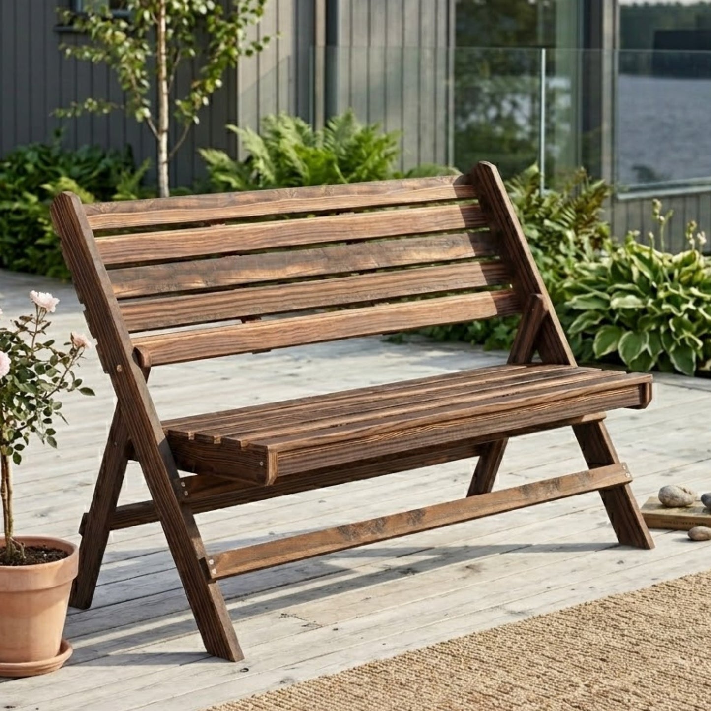 Klappbare Gartenbank für 2 Personen – Massivholz – Rustikales Design – 122 cm
