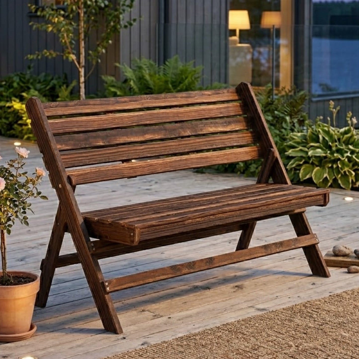 Klappbare Gartenbank für 2 Personen – Massivholz – Rustikales Design – 122 cm
