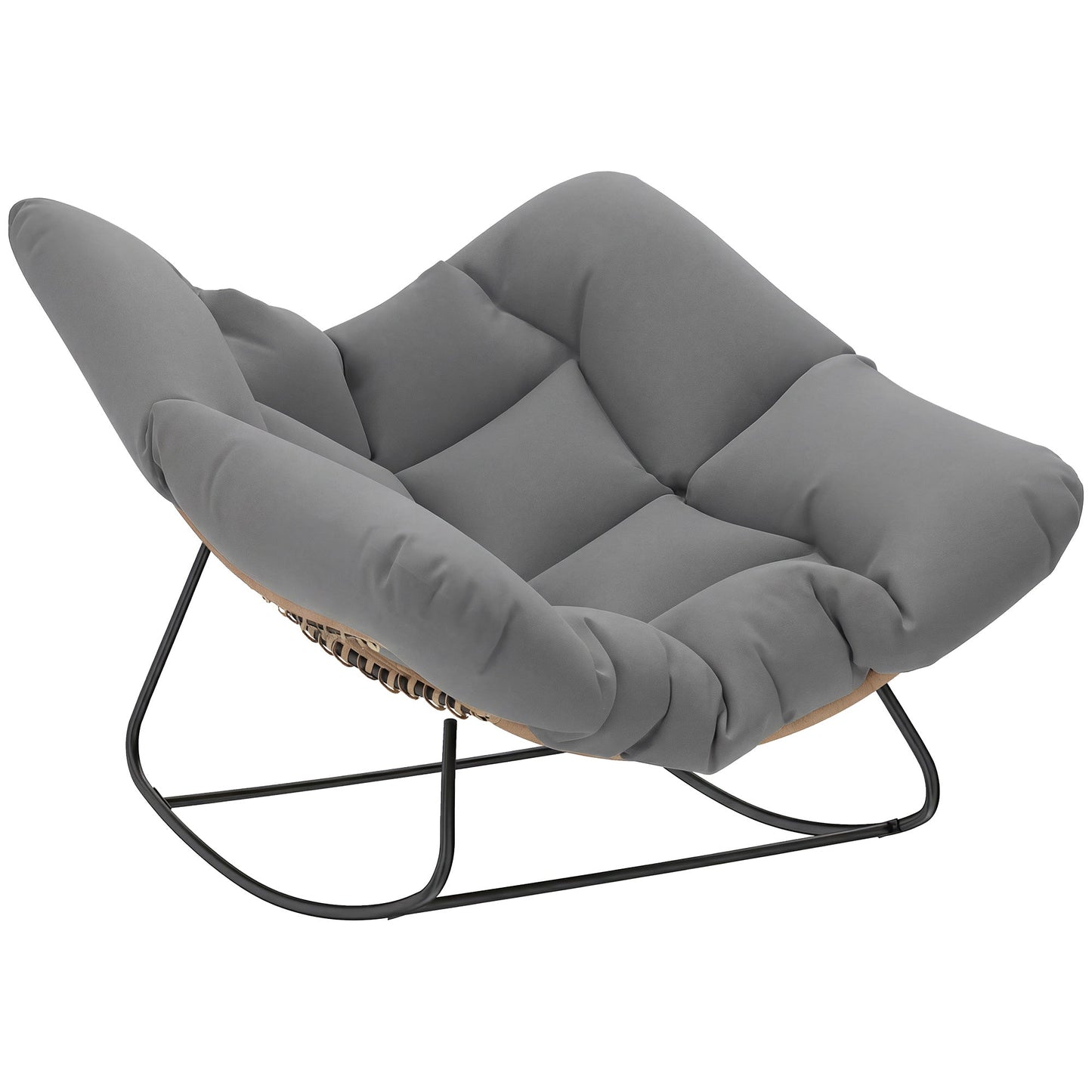 Großer schwingender Lounge-Sessel aus Polyrattan – Extra dickes Polster – Für den Innen- und Außenbereich – Grau
