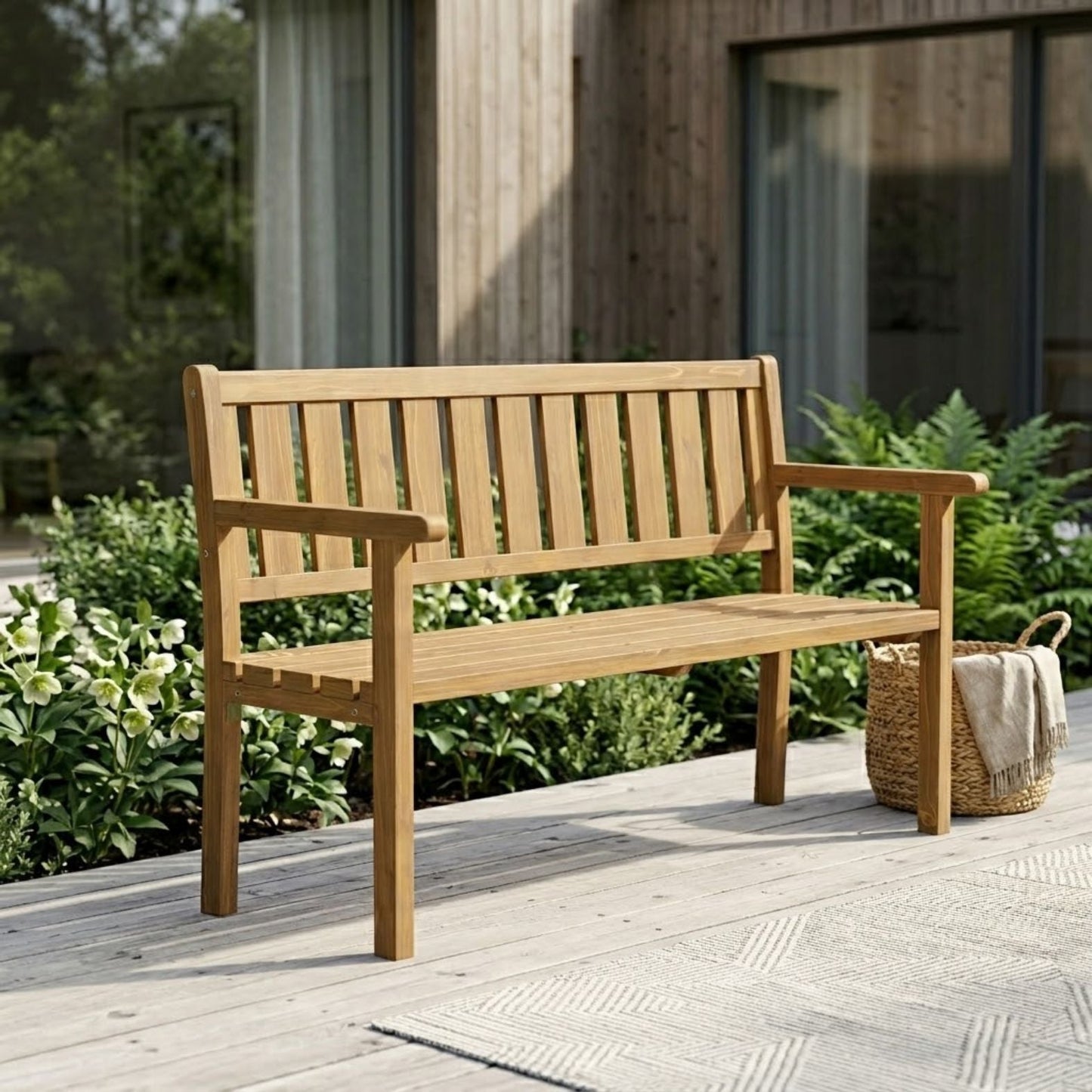 Stabile Gartenbank aus Massivem Tannenholz für 3 Personen – Wetterfeste Parkbank mit Armlehnen – 167 cm
