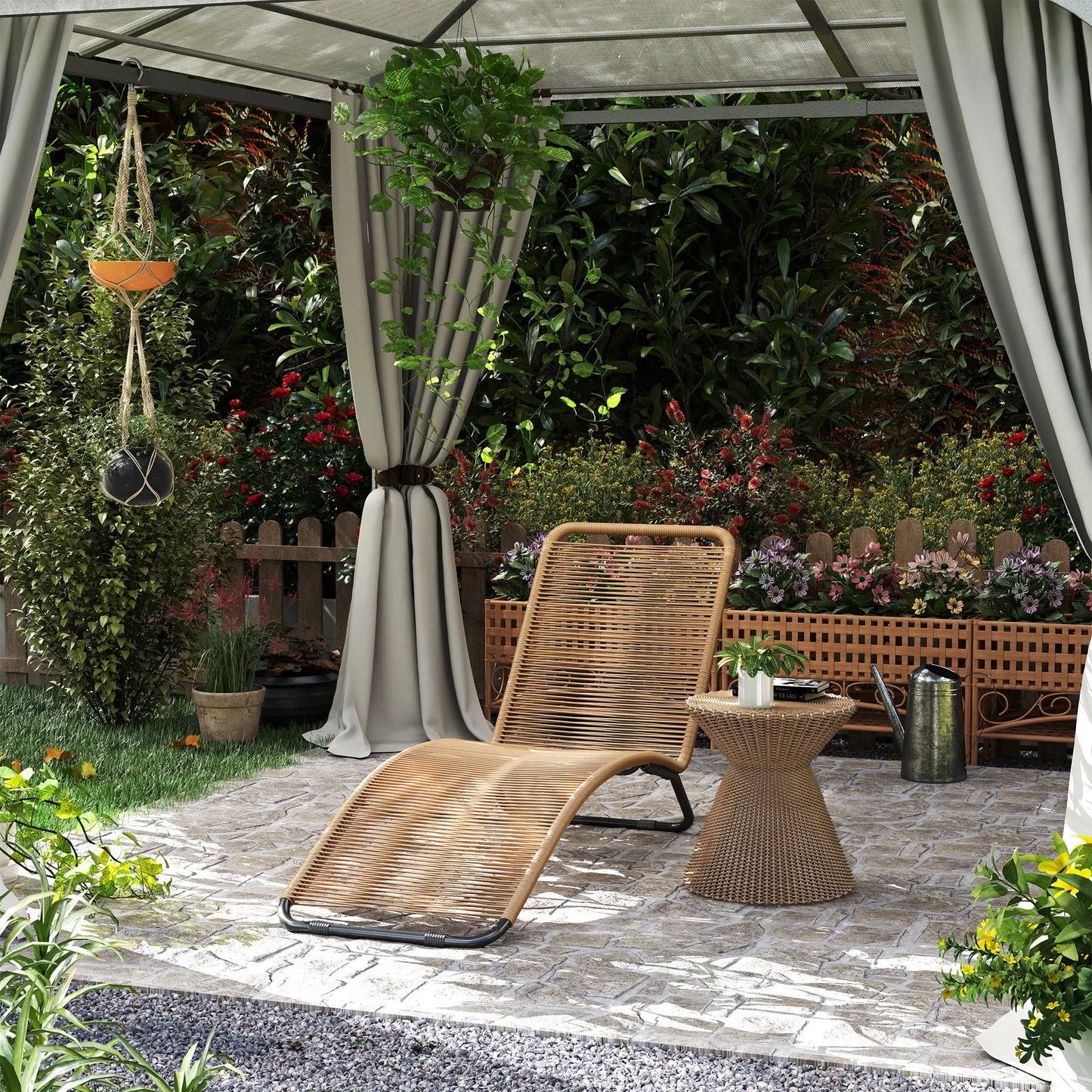 Ergonomische Sonnenliege aus naturfarbenem Polyrattan – Stilvolles S-förmiges Design