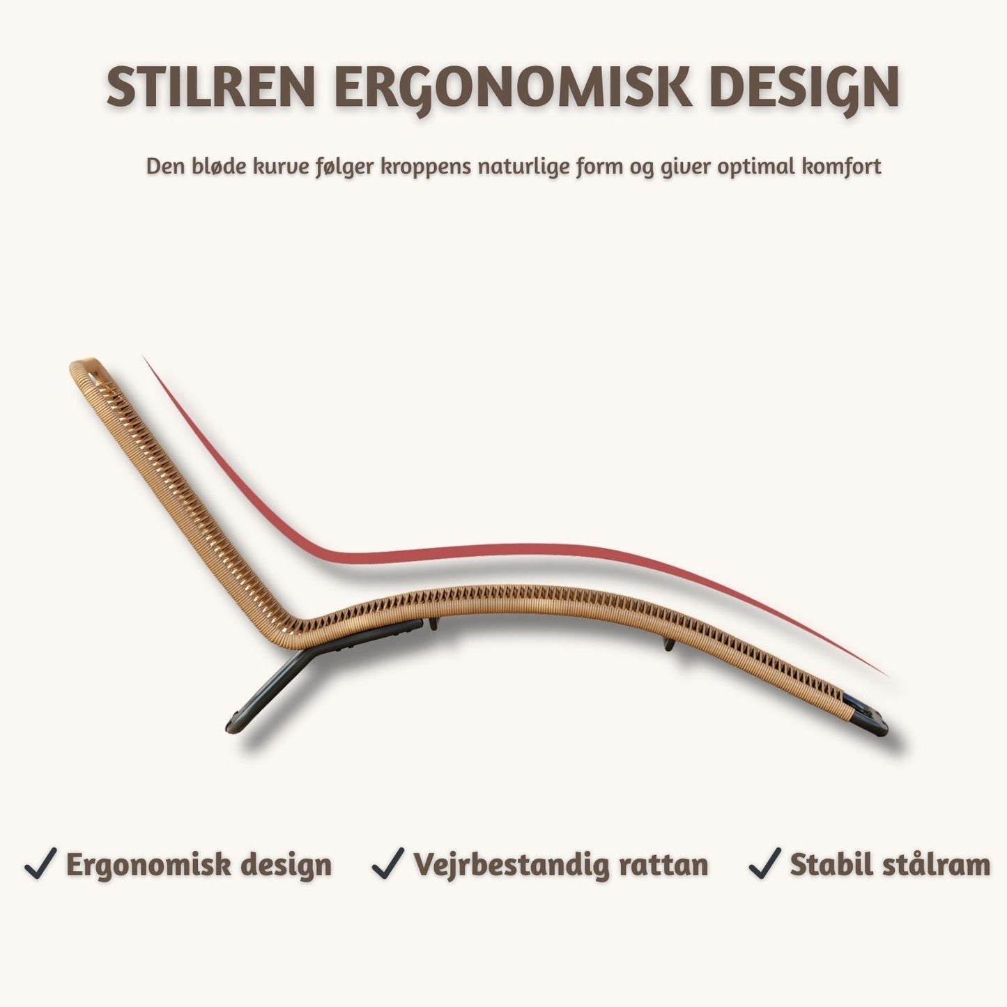 Ergonomische Sonnenliege aus naturfarbenem Polyrattan – Stilvolles S-förmiges Design