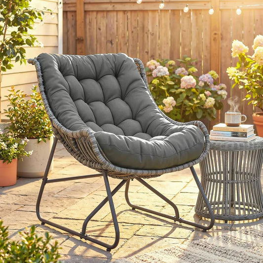 Stilvoller Rattan Gartensessel mit Komfortablem Kissen für den Außenbereich – Grau