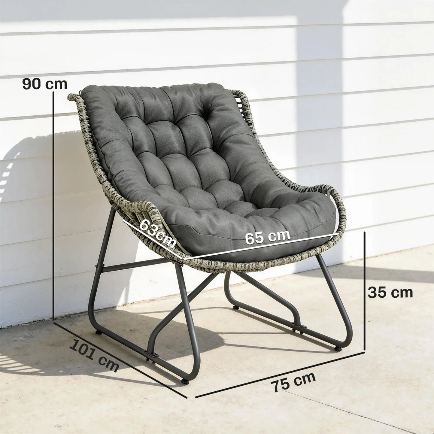 Stilvoller Rattan Gartensessel mit Komfortablem Kissen für den Außenbereich – Grau