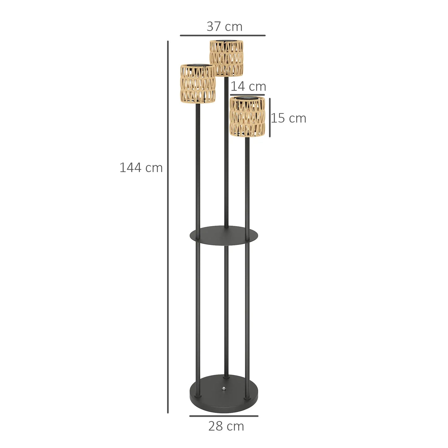 Elegante Solarbetriebene Gartenlampe aus Rattan mit Drei Lampenschirmen