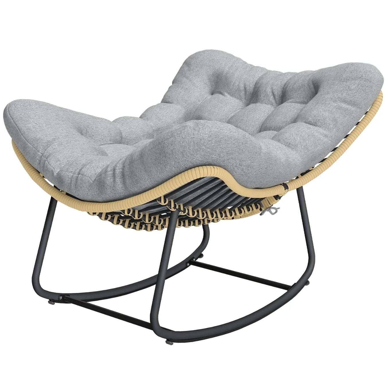 Großer Schaukelnder Lounge-Sessel aus Polyrattan – Dickes Kissen – für Innen und Außen