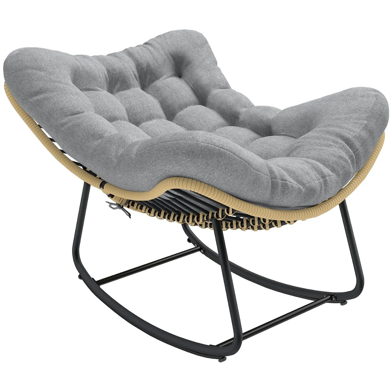 Großer Schaukelnder Lounge-Sessel aus Polyrattan – Dickes Kissen – für Innen und Außen