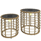 Rattan-Solarlampen – 2er-Set Beistelltische mit Beleuchtung für Terrasse – Ø45 & 35 cm