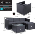KESSER Polyrattan Lounge Aruba Anthrazit für 4-5 Personen mit Sofa, Sessel, Hocker & Tisch, Wetterfeste Gartenmöbel