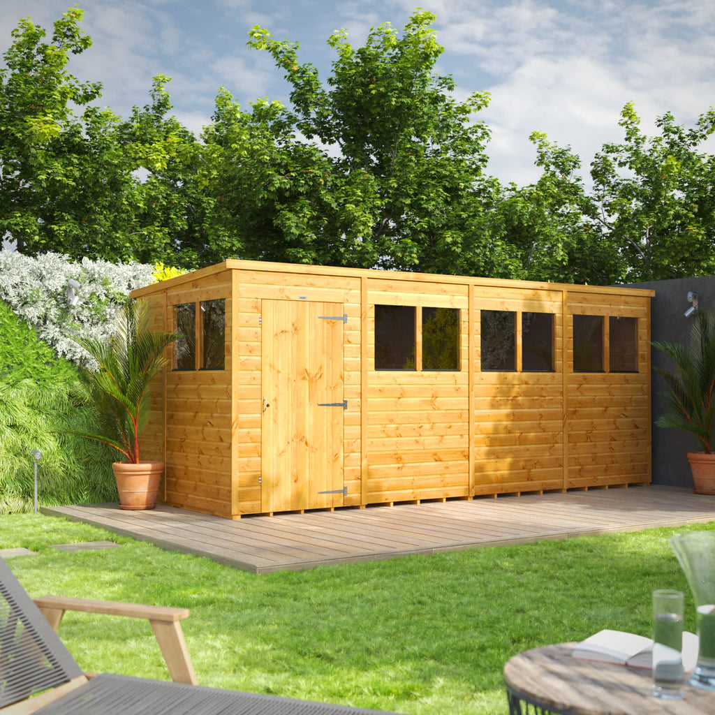 POWER High Grade Premium Pent Garden Wooden Shed with Security Features Door Window