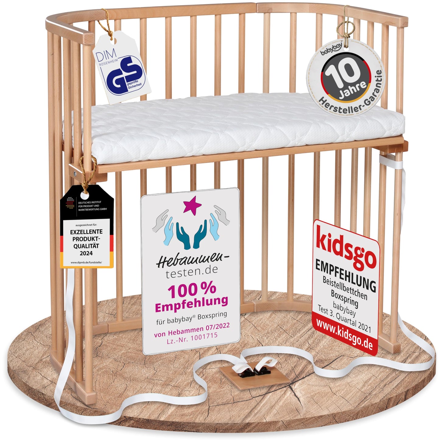 babybay Original Beistellbett aus massivem Buchenholz mit Matratze – Höhenverstellbares mitwachsendes Babybett