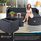 KESSER Polyrattan Lounge Aruba Anthrazit für 4-5 Personen mit Sofa, Sessel, Hocker & Tisch, Wetterfeste Gartenmöbel