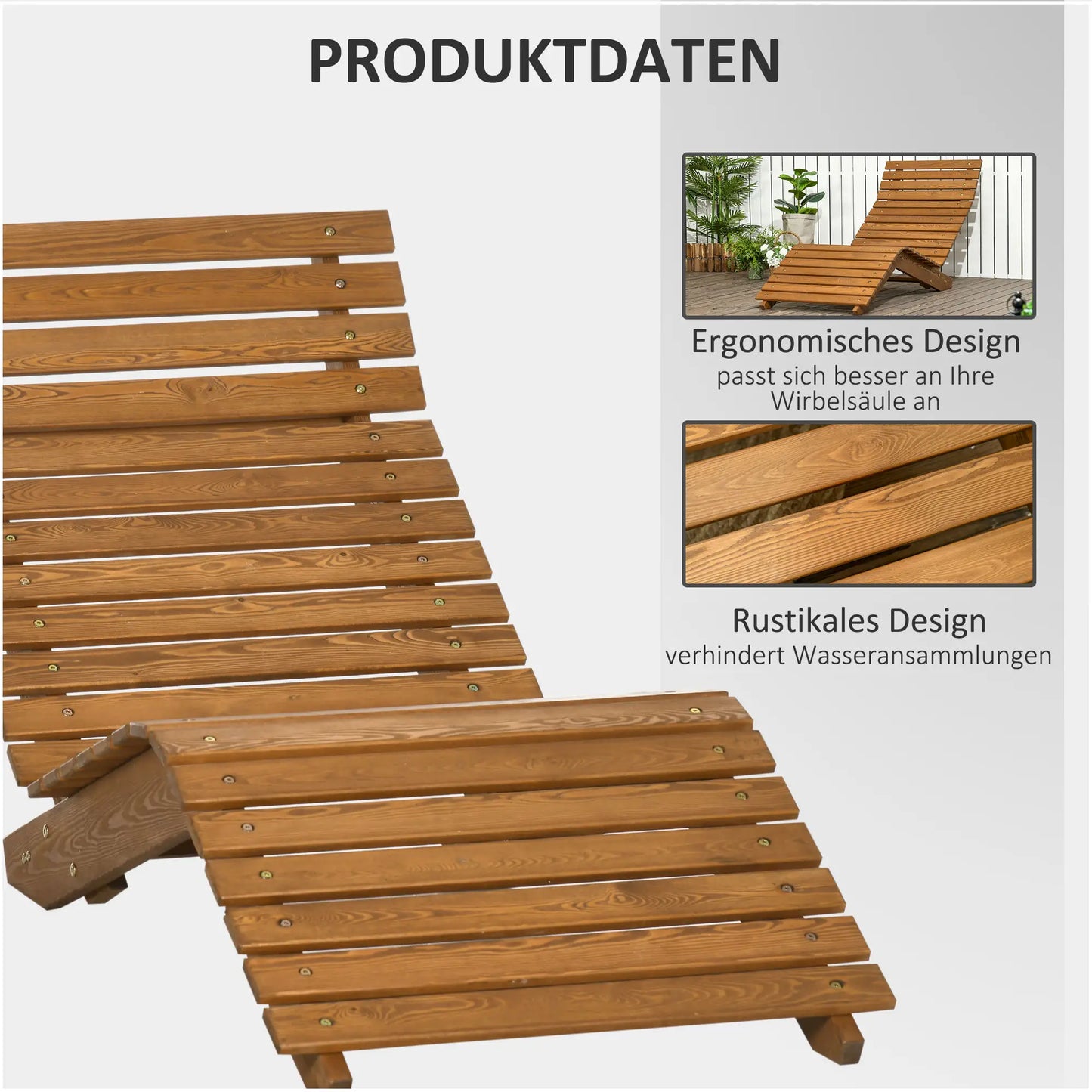 Ergonomischer Liegestuhl aus massivem Lärchenholz – S-förmiges Design für optimalen Komfort