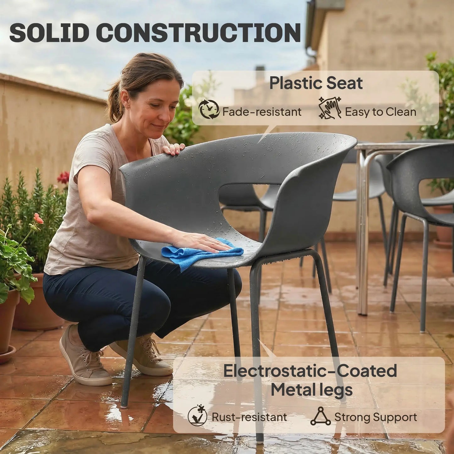 4er-Set Moderne Gartenstühle mit Ergonomischem Design und Armlehnen – Für Balkon und Terrasse