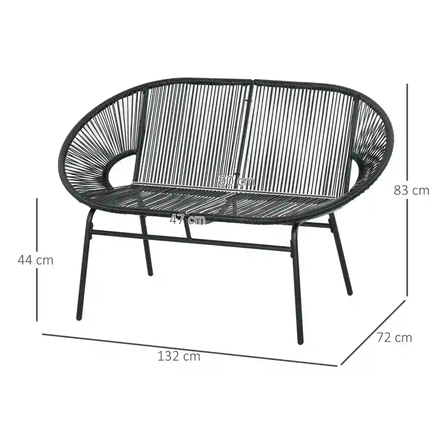 2-Sitzer Gartensofa aus PE-Rattan – ideal für Balkon und Terrasse – Schwarz