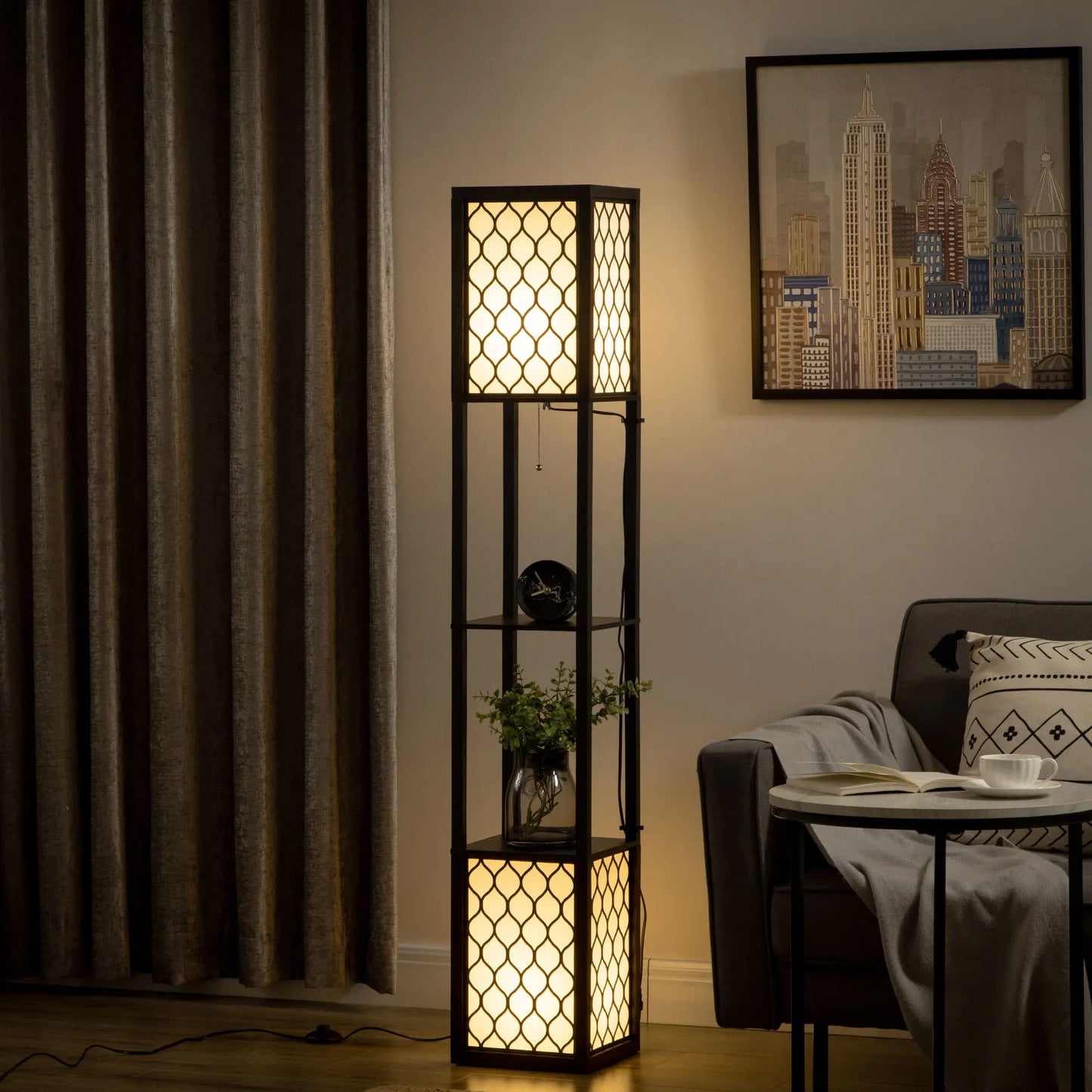 Einzigartige Stehlampe mit 2 Ablagen – Originelles Design – 26 × 26 × 156 cm