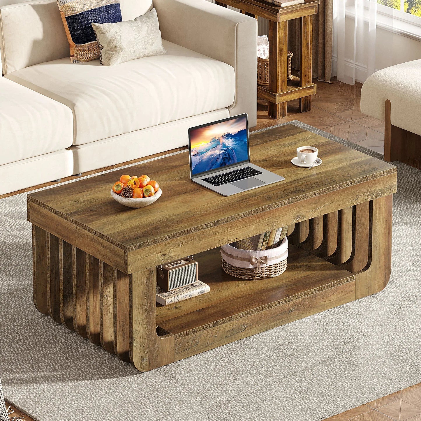 Rustikaler Couchtisch im Eleganten Design mit Geräumiger Ablagefläche – 120 cm