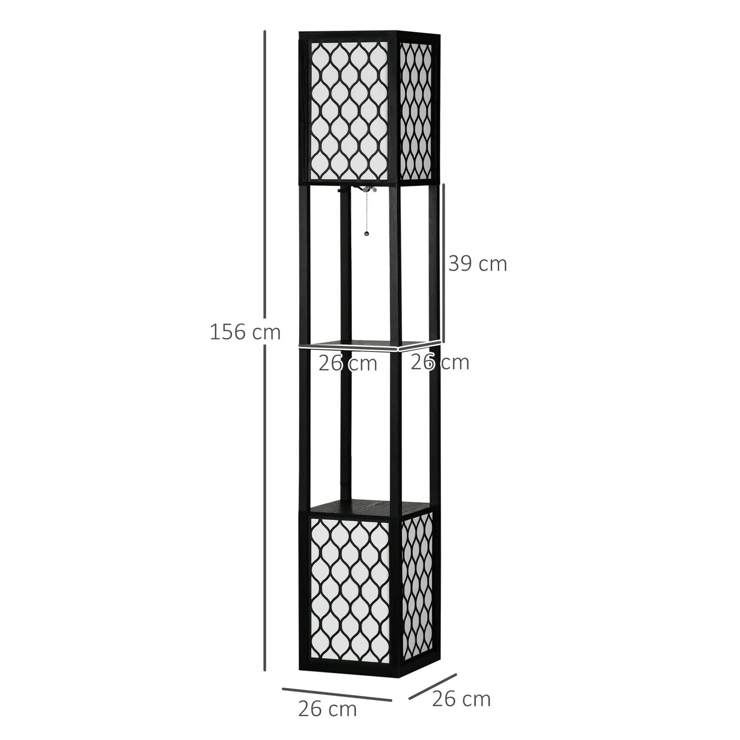 Einzigartige Stehlampe mit 2 Ablagen – Originelles Design – 26 × 26 × 156 cm