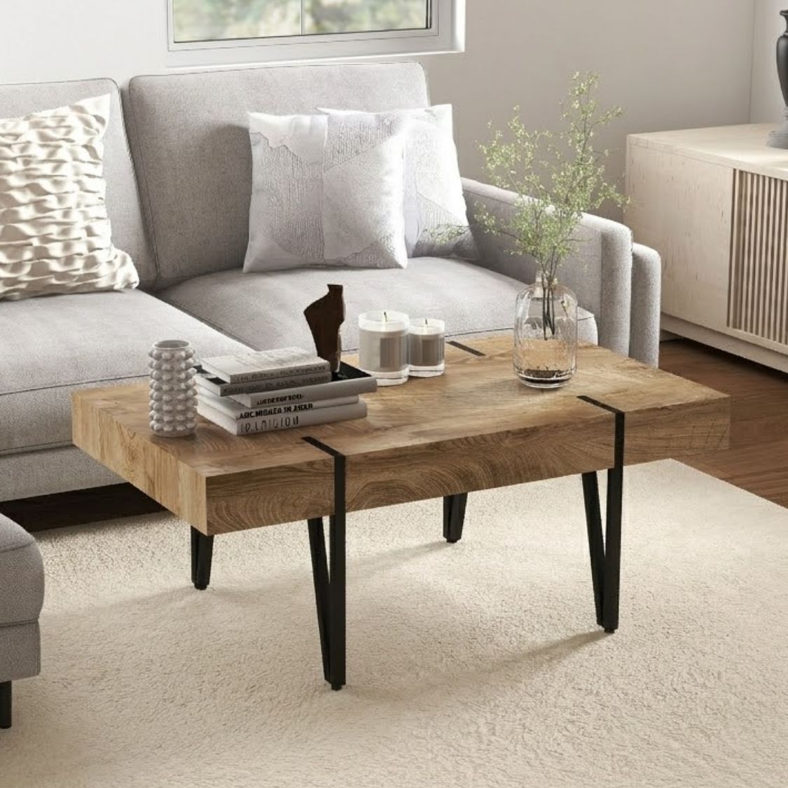 Moderner Couchtisch im Industrial-Stil mit extra starker Tischplatte – 105 x 60 cm